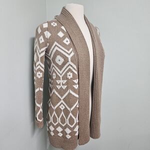 Old Navy Open Front Geometric Aztec Cardigan Thick Sweater Tan White XSmall